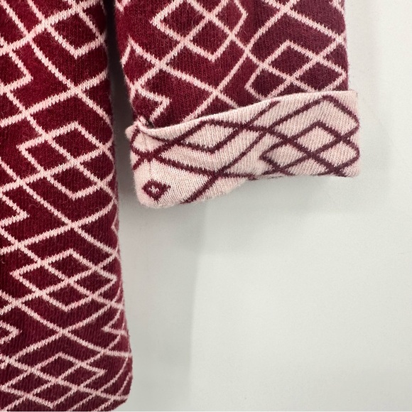Moth Anthropologie Cowl Neck Long Sweater Tunic Wine Red White Print Large - Picture 3 of 8